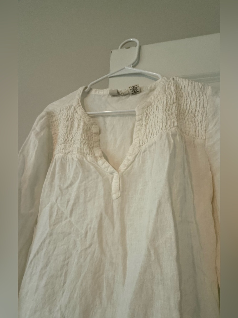 JOIE 100% Linen White Smocked Boho Peasant Blouse Top (3/4 Sleeve😍 - Picture 6 of 10